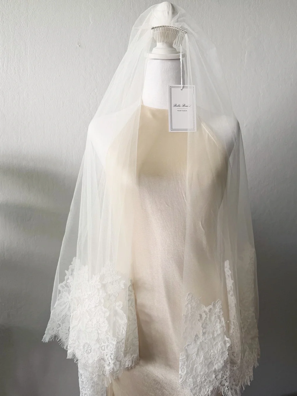 Cathedral Floral Drop Lace Wedding Veil with Comb